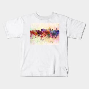 Dallas skyline in watercolor background Kids T-Shirt